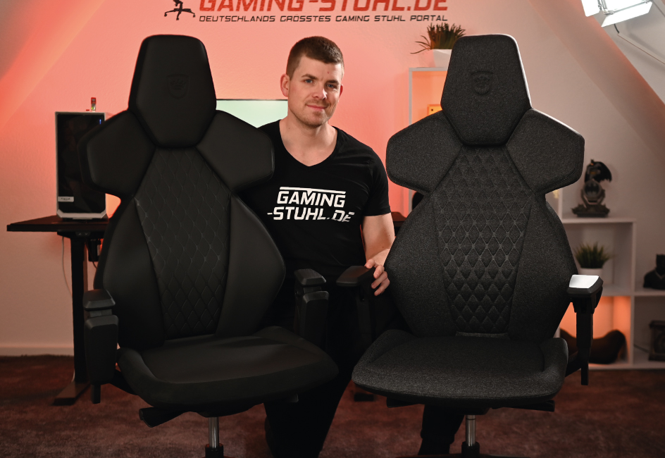 noblechairs DAWN Test Fazit: Marco neben Stoff und Kunstleder Modell