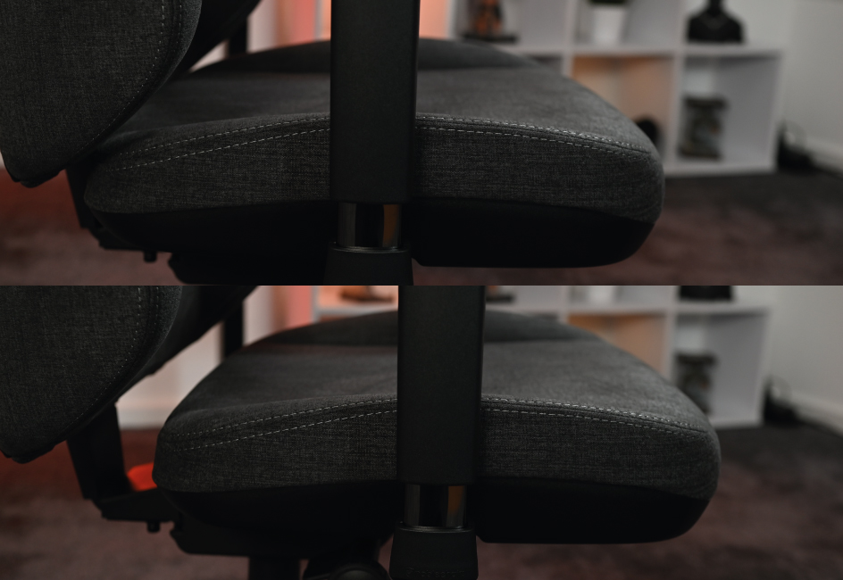 Sitztiefe eingefahren vs. ausgefahren am noblechairs AURA